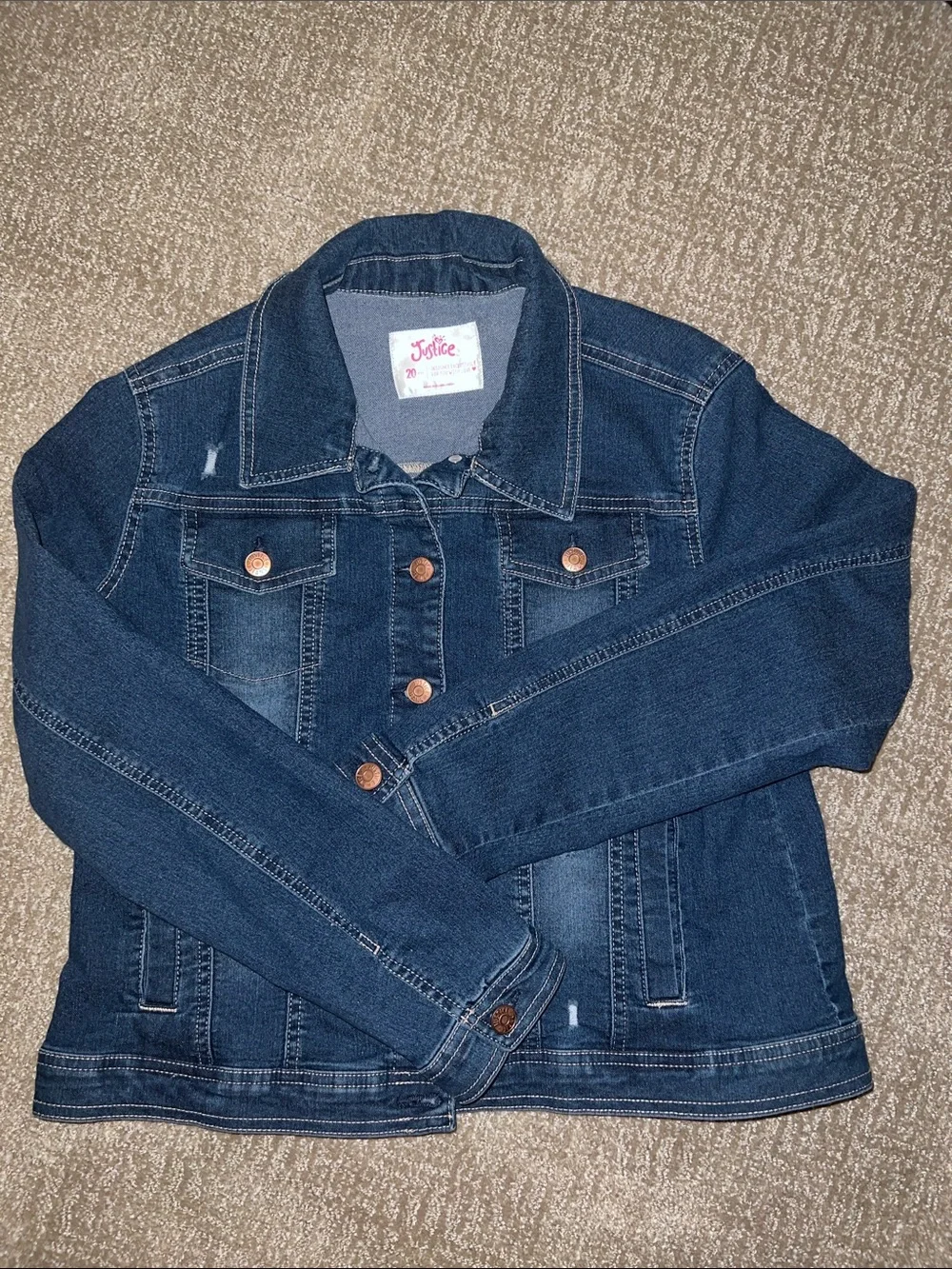 Justice Dark Blue Denim Jacket with Faded Accents